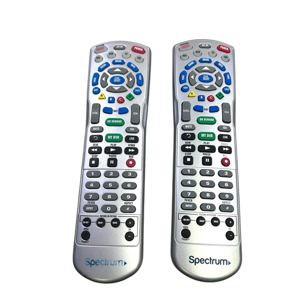 2 Charter Spectrum 4-Device Universal Remote Controls, Silver - AUX DVD TV CABLE